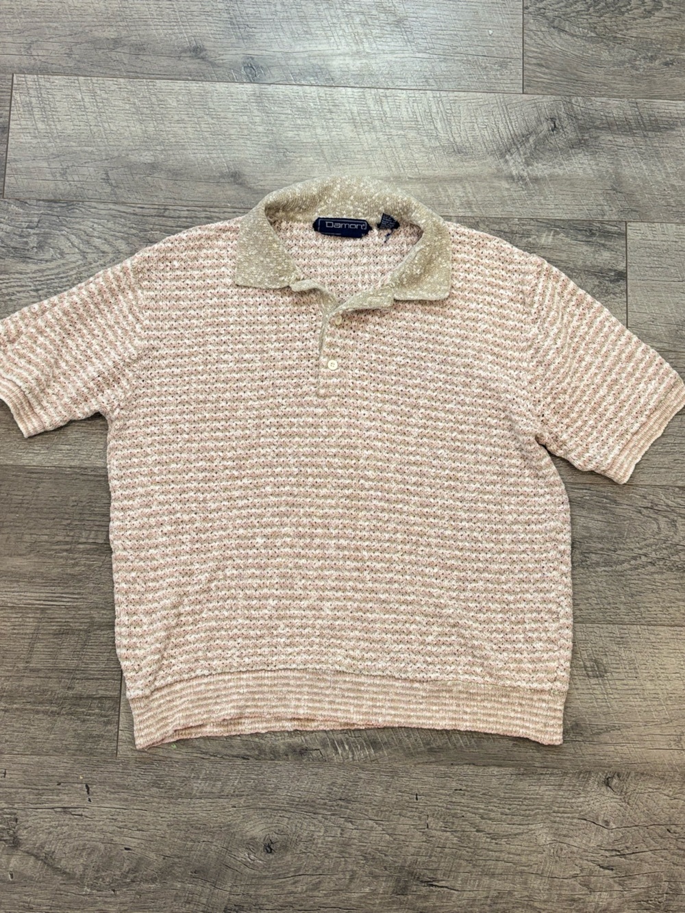 Vintage 80s Damon Men’s Beige/Pink Striped Cable Knit Pullover XL grandpacore